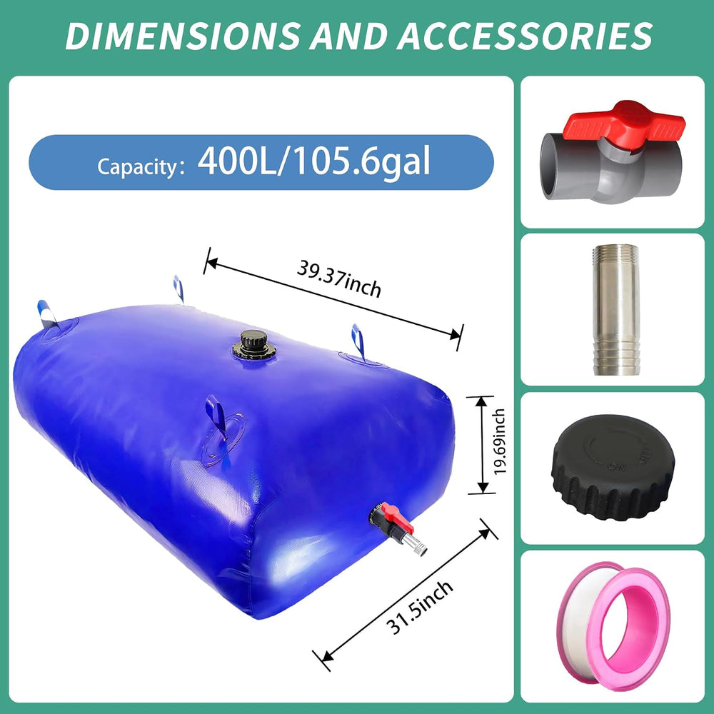 Aimery 400L/105.7Gallon Foldable Water Storage Bladder Portable Water Tank