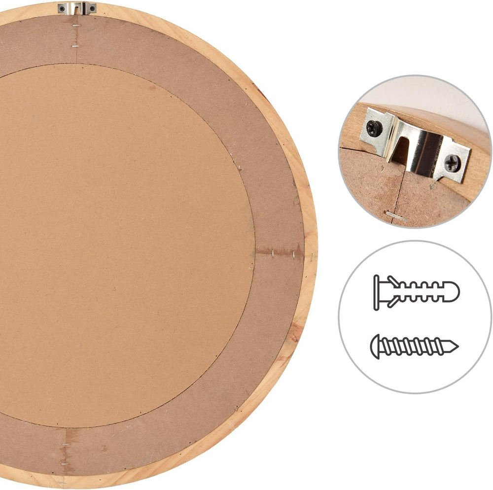 sawsile Round Wood Mirror 24" Natural Circle Bathroom Wall Mirrors