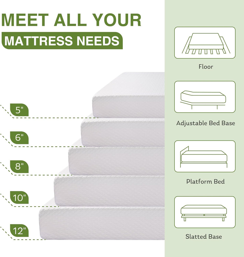 EGOHOME Full Size Memory Foam Mattress 8 Inch, Green Tea, Medium Firm