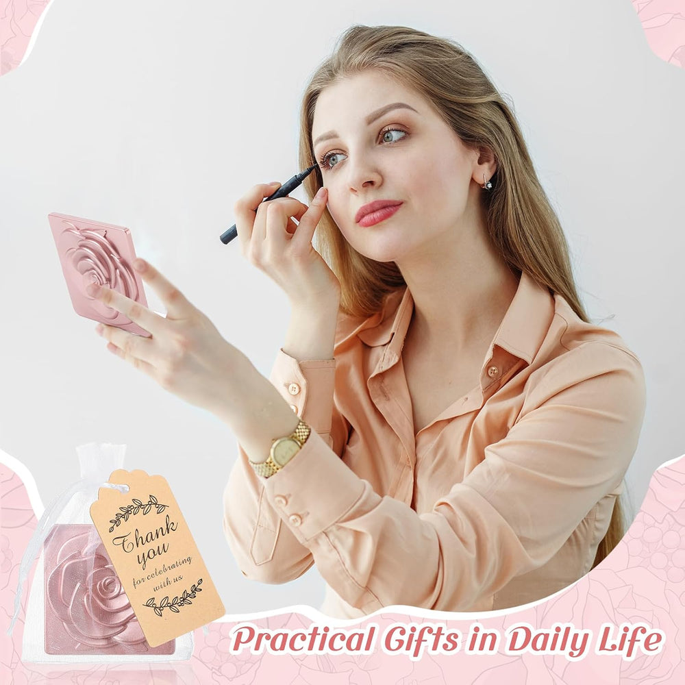 Novabright 50 Sets Rose Compact Mirrors Bulk for Wedding Party, Rose Gold