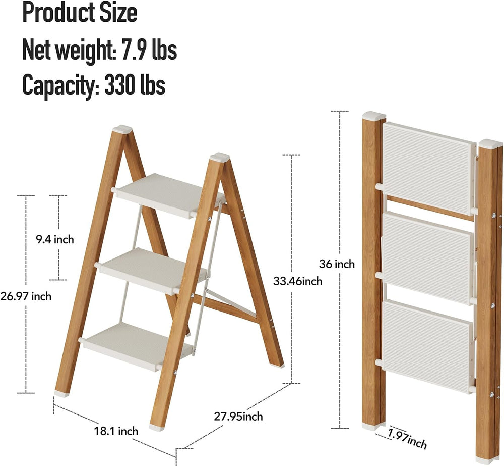 Mayi Plus 3 Step Stool Foldable, Aluminum, Lightweight Step Ladder