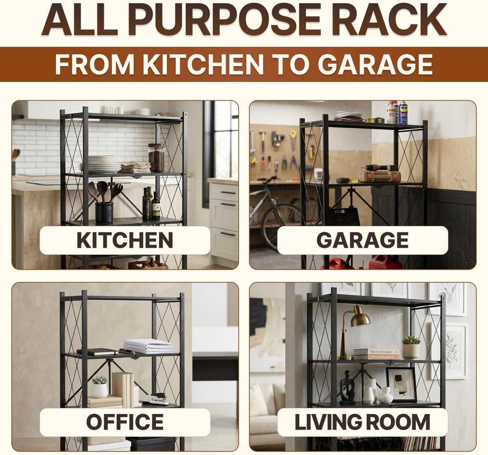4-Tier Foldable Storage Shelf with Locking Wheels – 200+ lb Capacity Rolling ...