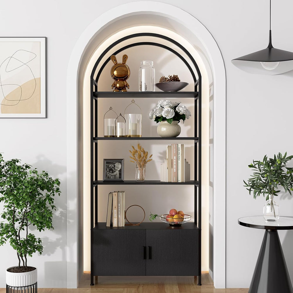 Jehiatek Arched Bookshelf, Bookcase with Doors Storage, 71 Inches Tall Indust...