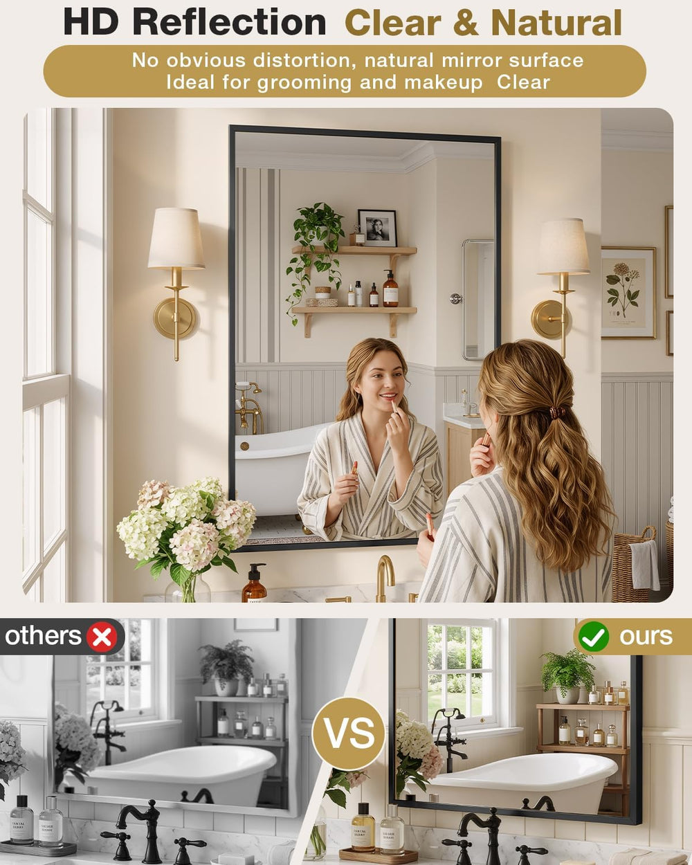 24"x32" Black Rectangle Bathroom Mirror for Over Sink, Wall Mounted