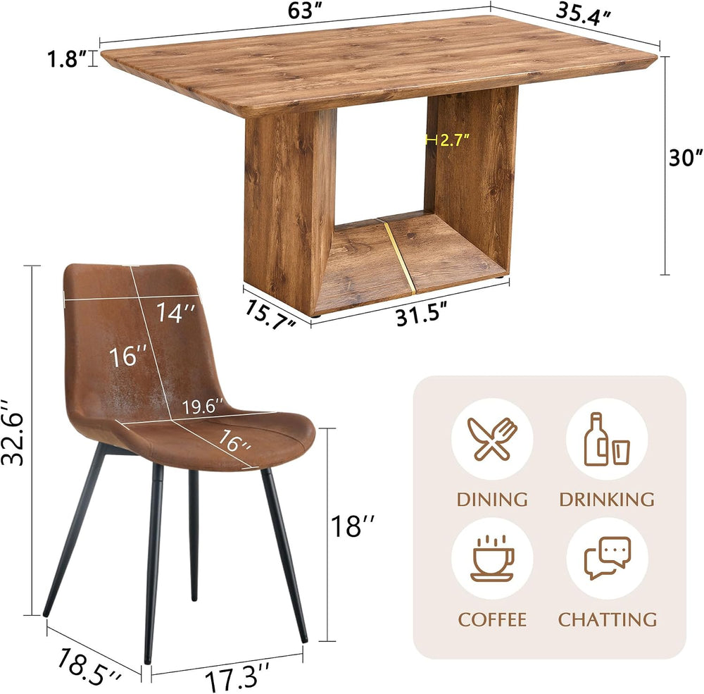 63'' Dining Table Set for 4, Wooden Dining Table Set with Chairs