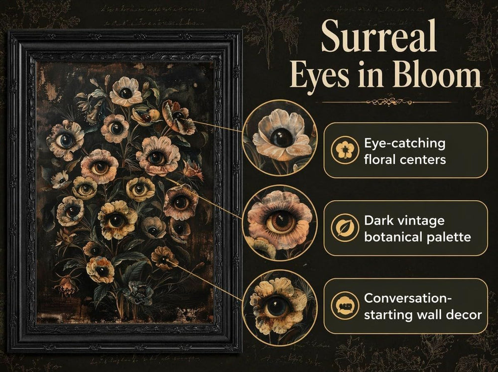 EIDHFBFJ Vintage Dark Botanical Eyeball Floral Gothic Framed Wall Art