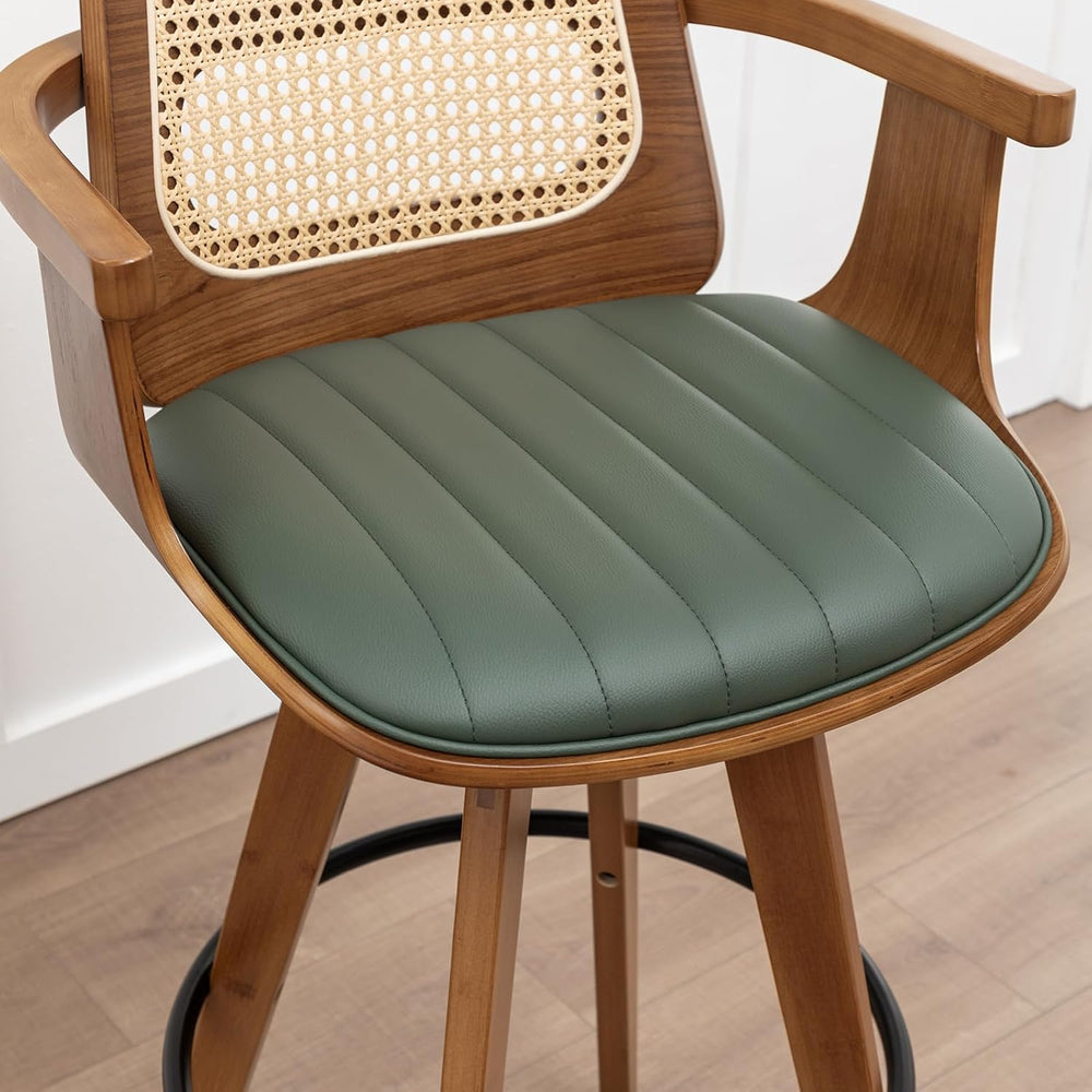 WUPOTO Mid Century Modern Bar Stools with Rattan Back