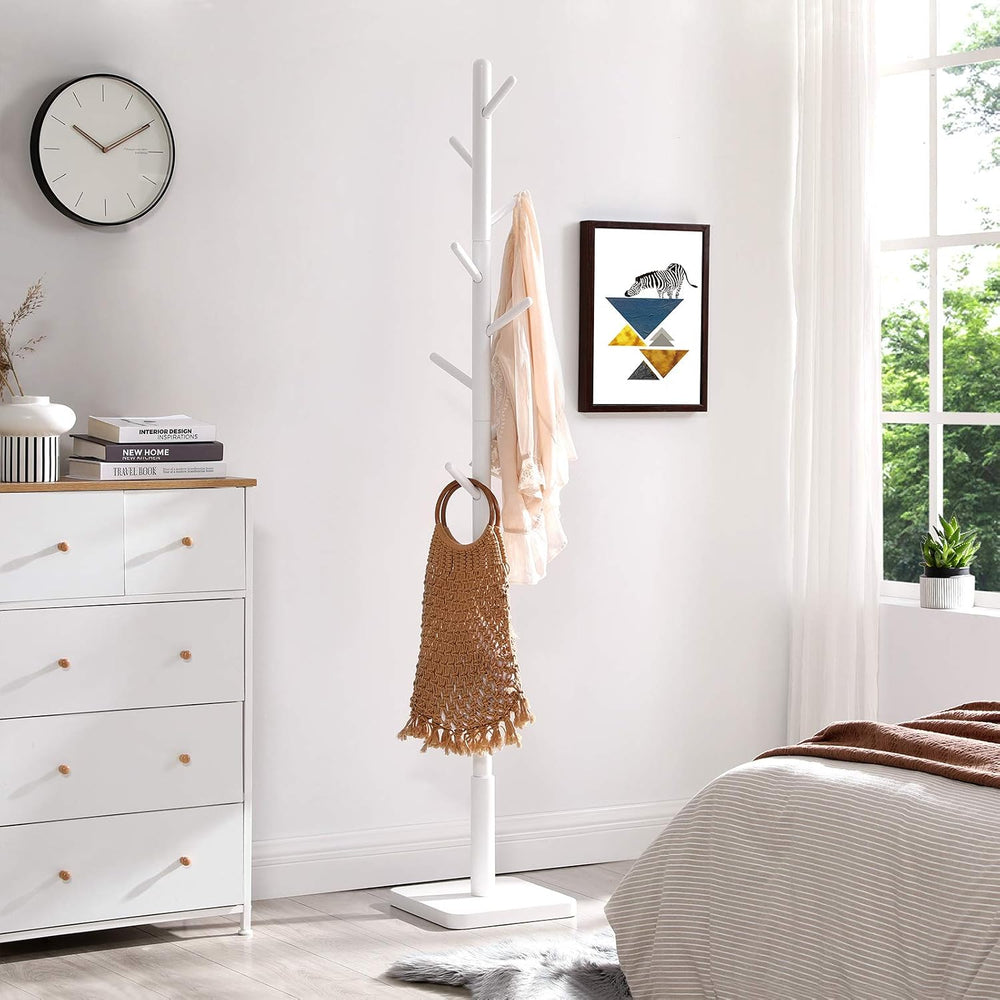 VASAGLE Solid Wood Coat Rack, Free Standing, 8 Hooks, 3 Height Options