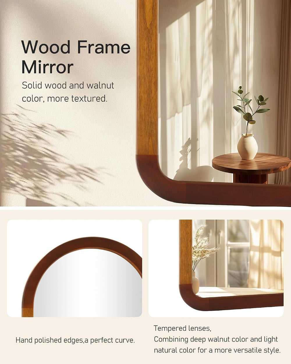 Arched Mirror 24 x 36 Inch,Brown Wood Rustic Bathroom Wall Walnut Mirror