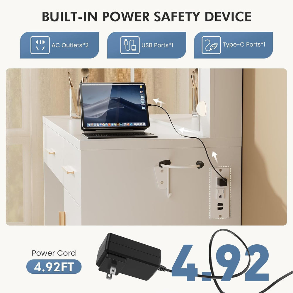 DUMOS Makeup Vanity Desk with Mirror and Lights, Charging Station