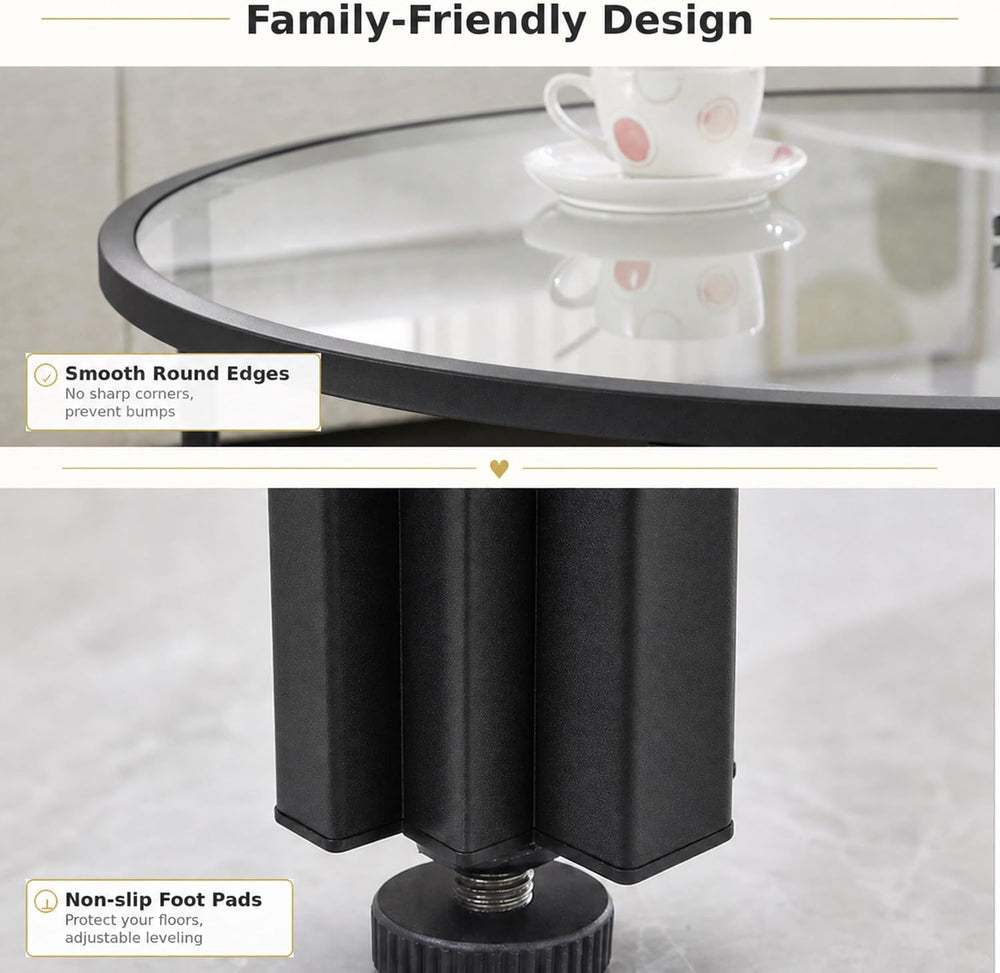 Coffee Tabale - Round Glass Coffee Table - Storage