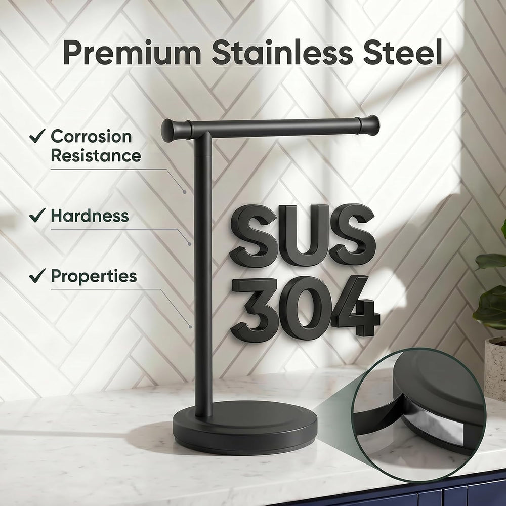 Hoimpro Hand Towel Holder Stand Bathroom Towel Bar Rack Countertop Black