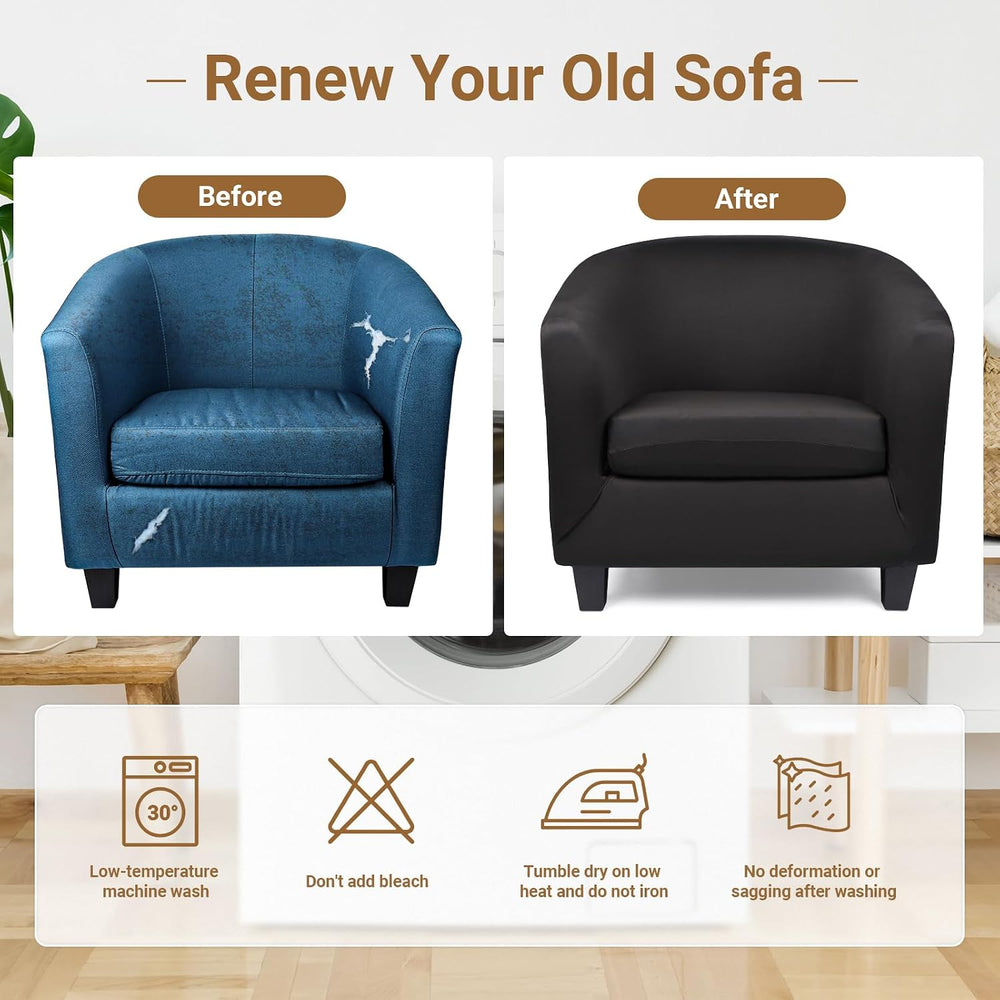 Club Chair Slipcover, Stretch Black Tub Barrel Chair Covers Slipcovers 2 Piec...