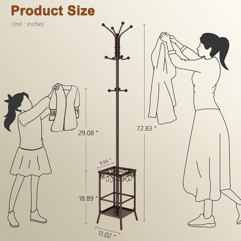 Hoctieon Coat Rack Freestanding, Coat Tree with Umbrella Holder