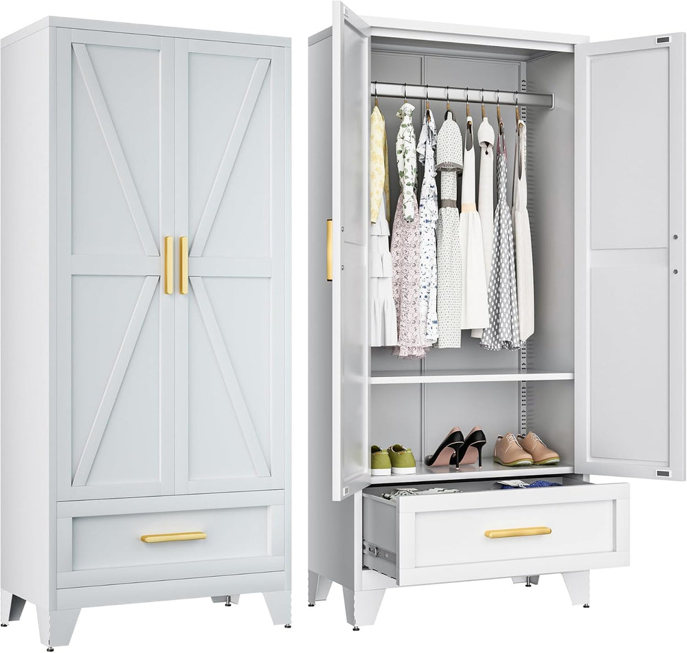 Baborokic Metal Wardrobe Cabinet,71 Armoire Wardrobe Closet with Drawers and ...