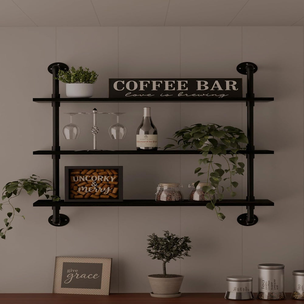 HDDFER Industrial Pipe Shelf Shelving Bookcase, Wall Mounted Rustic Bookshelf...