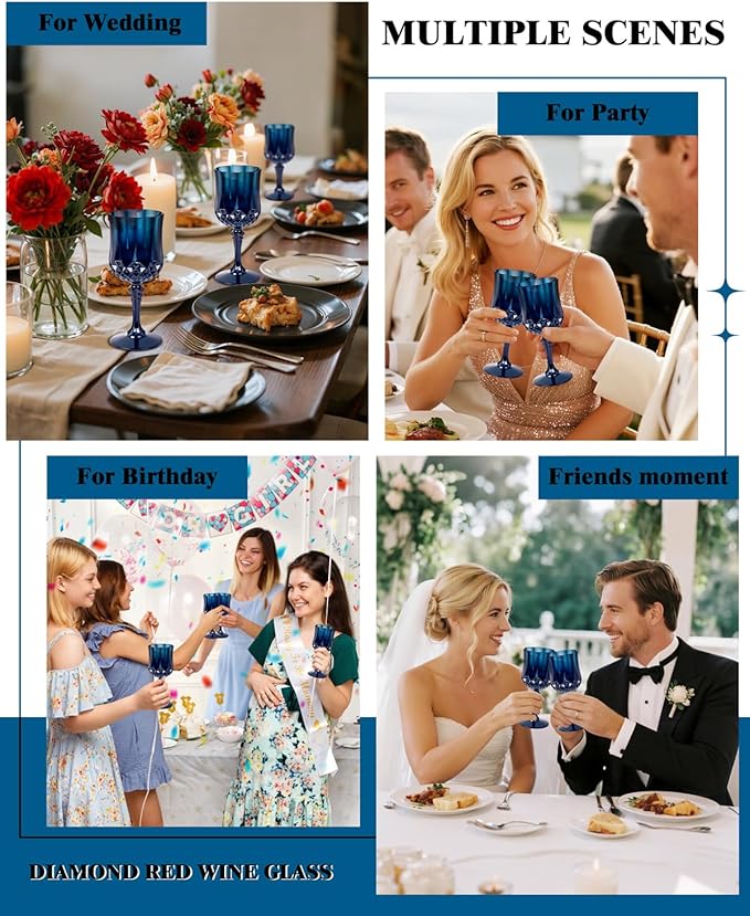 Ciaell 24PCS Blue Plastic Wine Glasses - 7 Oz Plastic Goblets for Party - Blu...