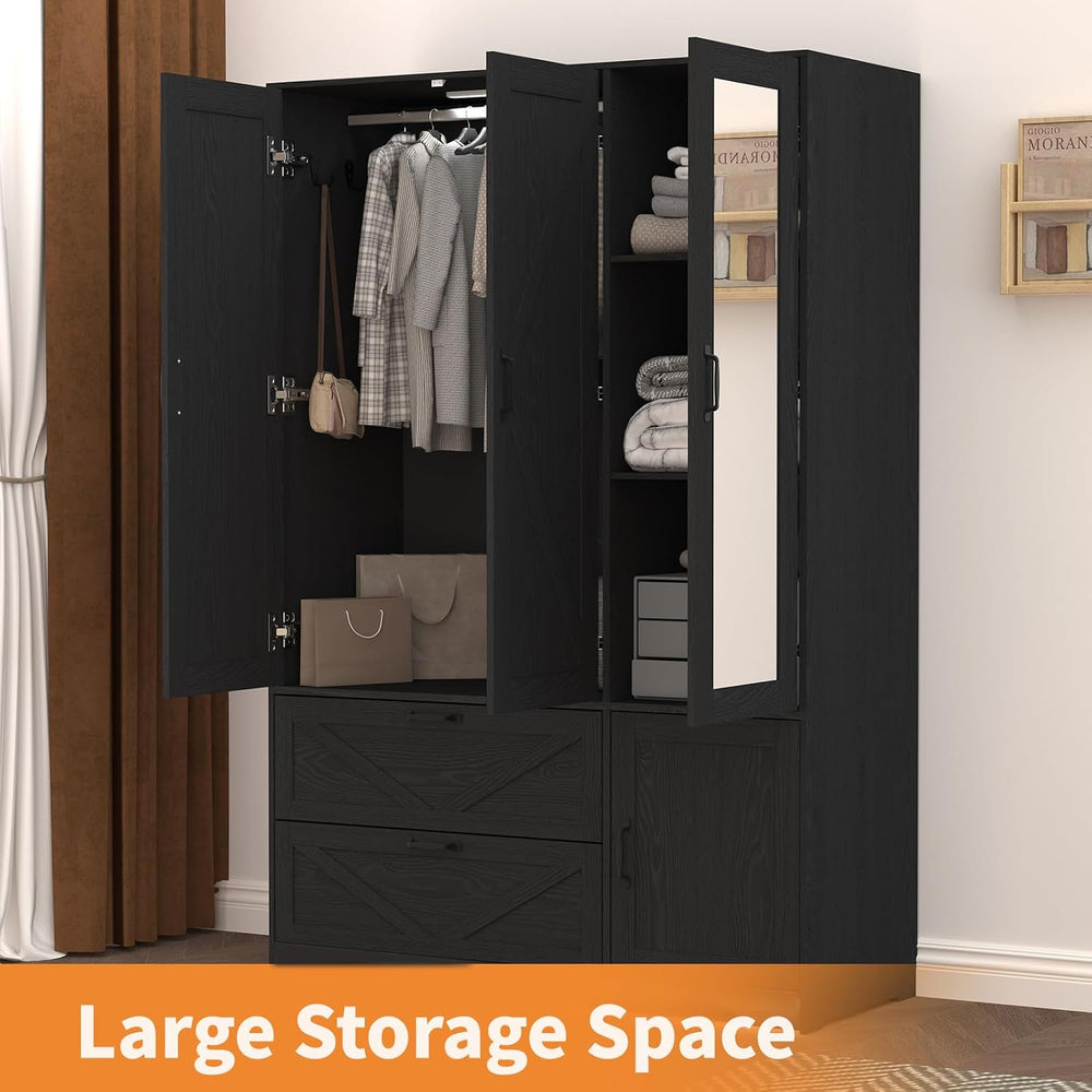 72'' Armoire Wardrobe Closet with Mirror Door & Light, Farmhouse ...