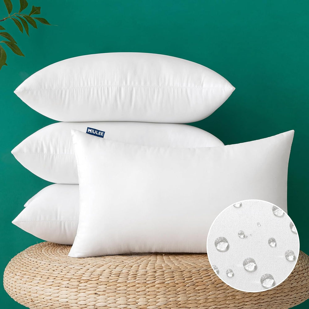 MIULEE 12x20 Inch Outdoor Pillow Inserts, Pack of 4 Waterproof Pillows