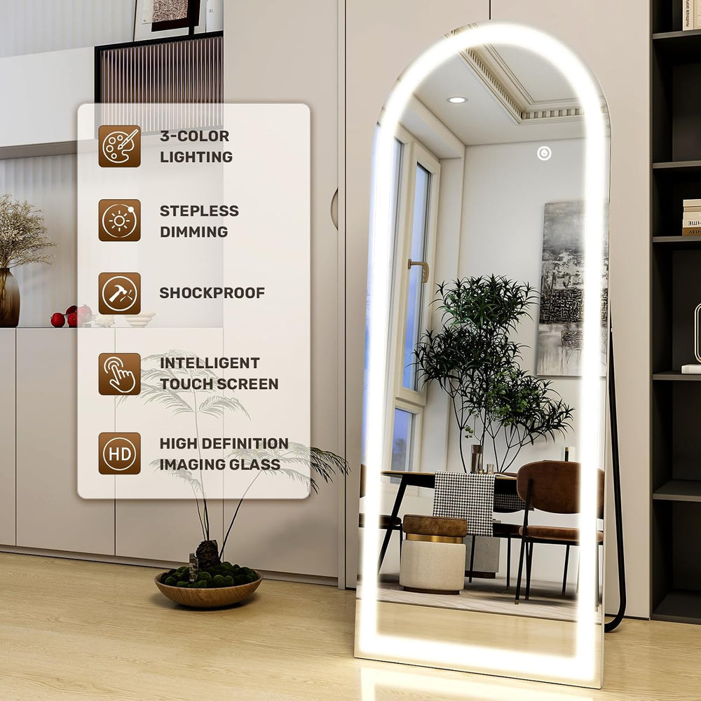 Easly 21"X56" LED Arched Full Length Mirror, Floor Mirror with Lights