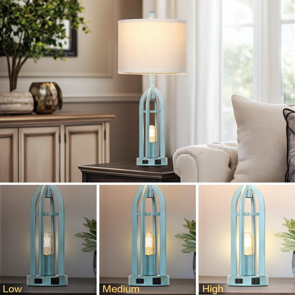 Cinyirong 27" Industrial Farmhouse Table Lamp,Vintage Rustic Blue Beside...