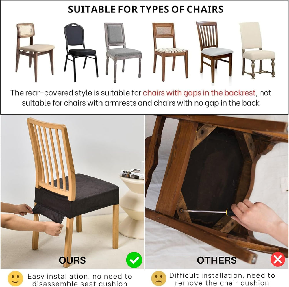 SearchI Waterproof Dining Chair Seat Covers Set of 6, Check Light Grey