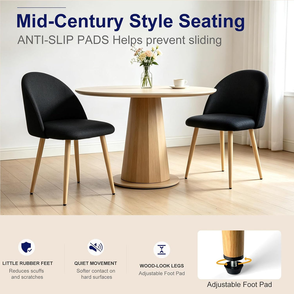 Dining Chairs Set of 2 Black Linen Fabric Kitchen Side Chair Accent