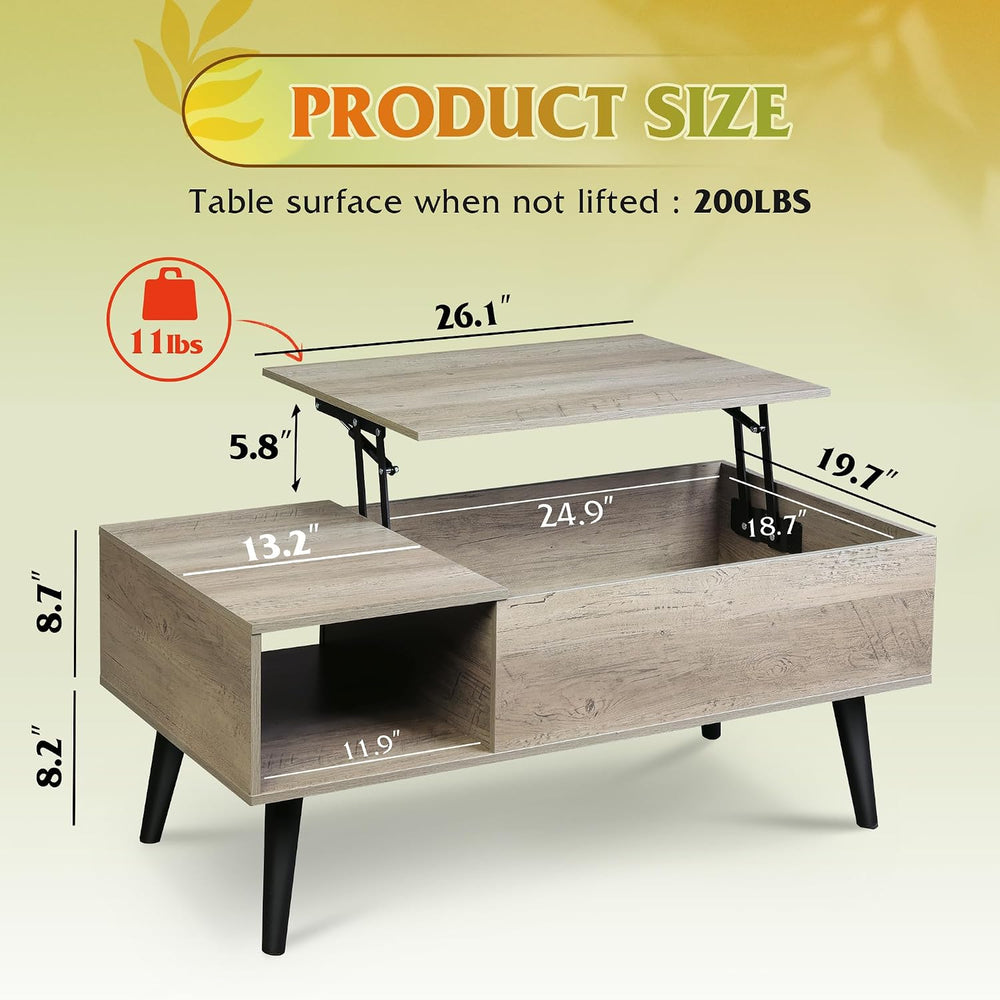 WLIVE Lift Top Coffee Table with Hidden Storage, Greige