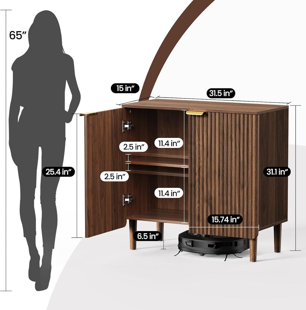 Wooden Storage Cabinets with 3-Level Adjustable Shelves, Walnut