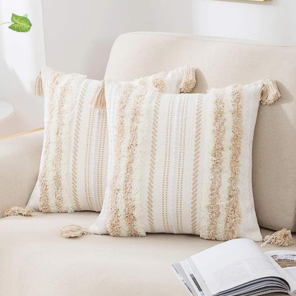 decorUhome Khaki and Cream White Throw Pillow Covers 18x18 Set of 2