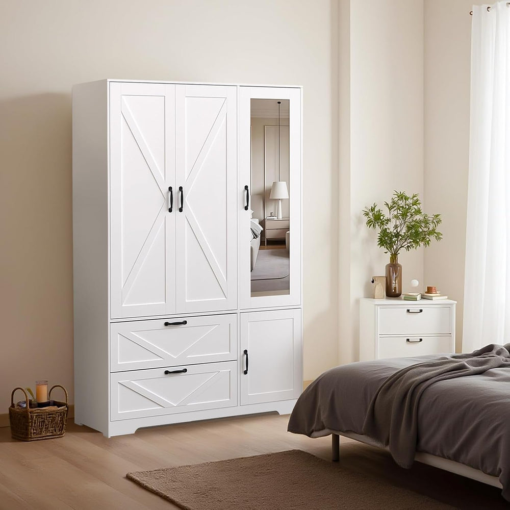 72'' Armoire Wardrobe Closet with Mirror Door & Light, Farmhouse ...