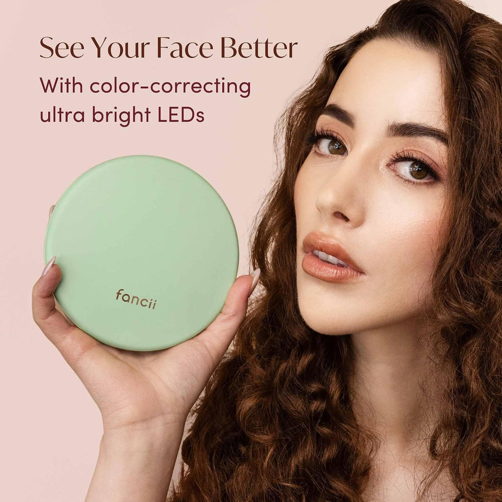 Fancii Taylor LED Lighted Compact Makeup Mirror, Rechargeable, 10x /1x Magnif...
