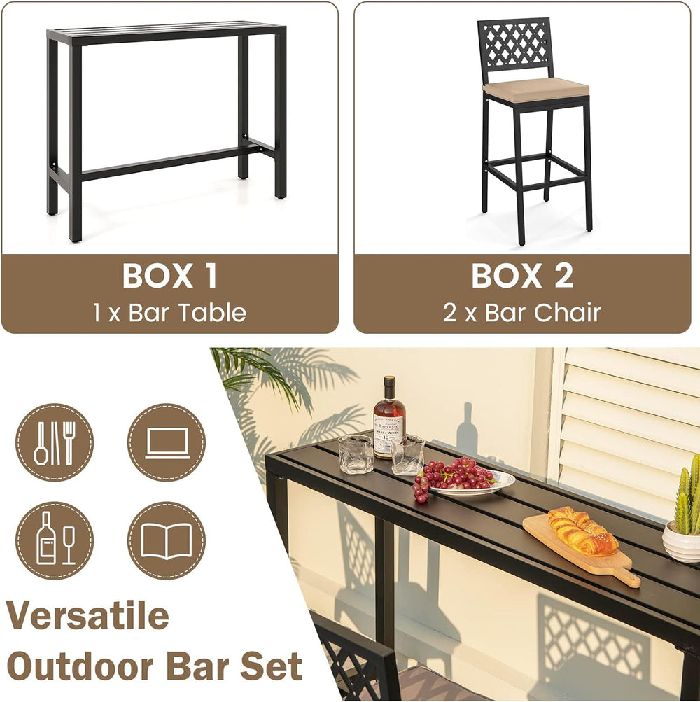 COSTWAY 3 Piece 55" Outdoor Bar Table and Chairs Set