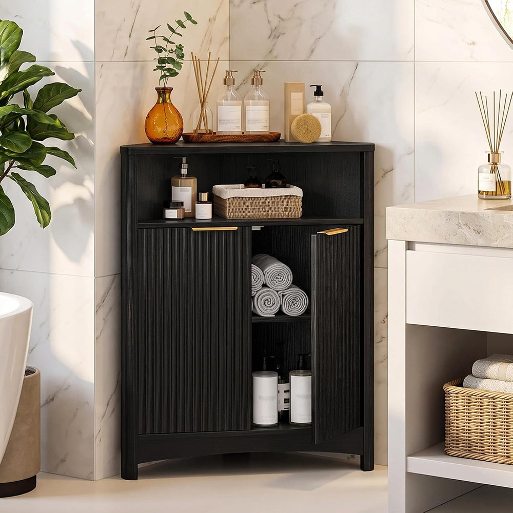 CHOEZON Corner Cabinet, Corner Storage with Fluted Panels and Adjustable Shel...