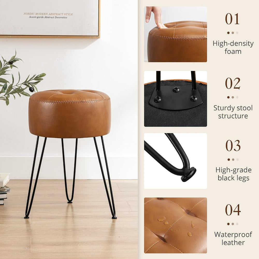 LUE BONA Faux Leather Vanity Stool Chair for Makeup Room,Brown Stool for Vani...