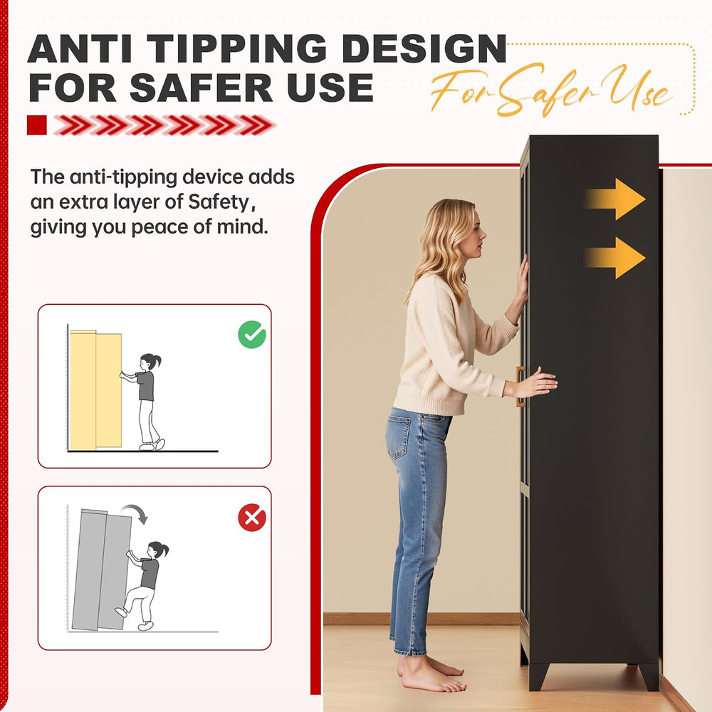 Superday Metal Wardrobe Closet, 72" H Bedroom Armoires with Wooden Handl...