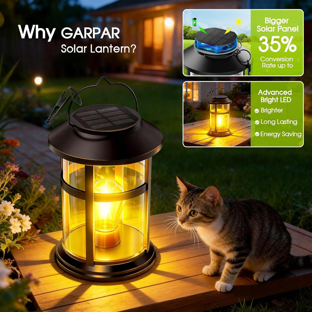 GARPAR Solar Lanterns Outdoor Waterproof, Hanging Solar Lights with Hook