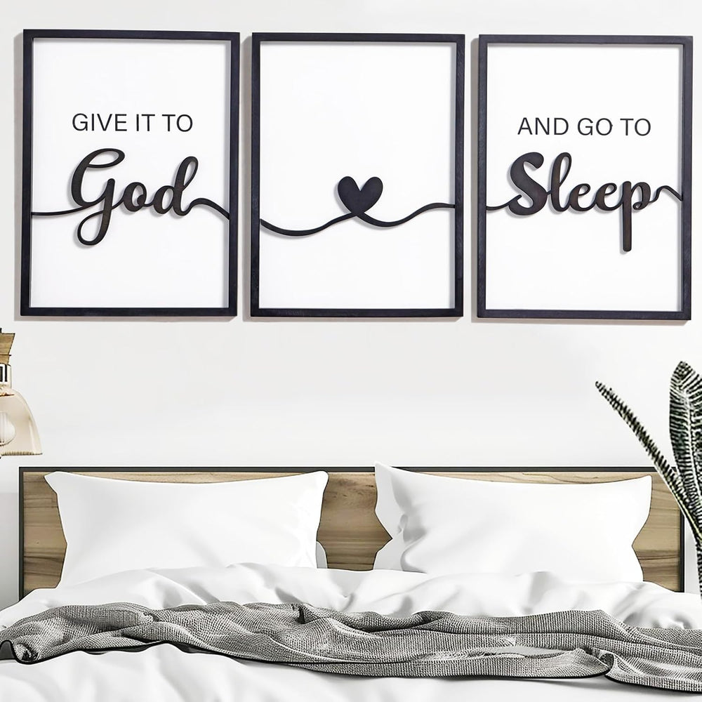 3D Wood Give it to God and Go to Sleep Signs 36x16”, Above Bed Wall Decors, B...