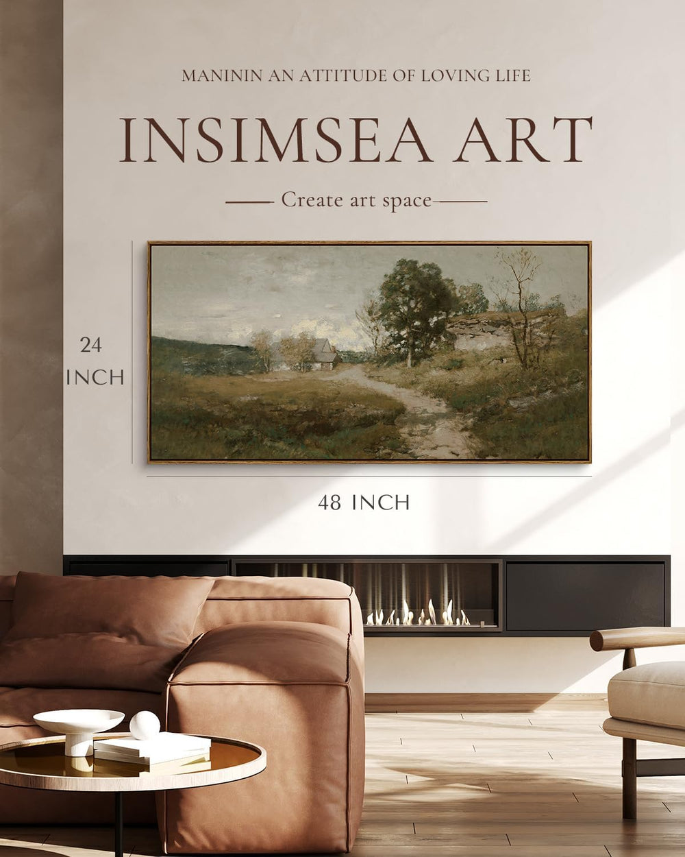 InSimSea Extra Large Framed Vintage Wall Art, Rustic Landscape,48x24in