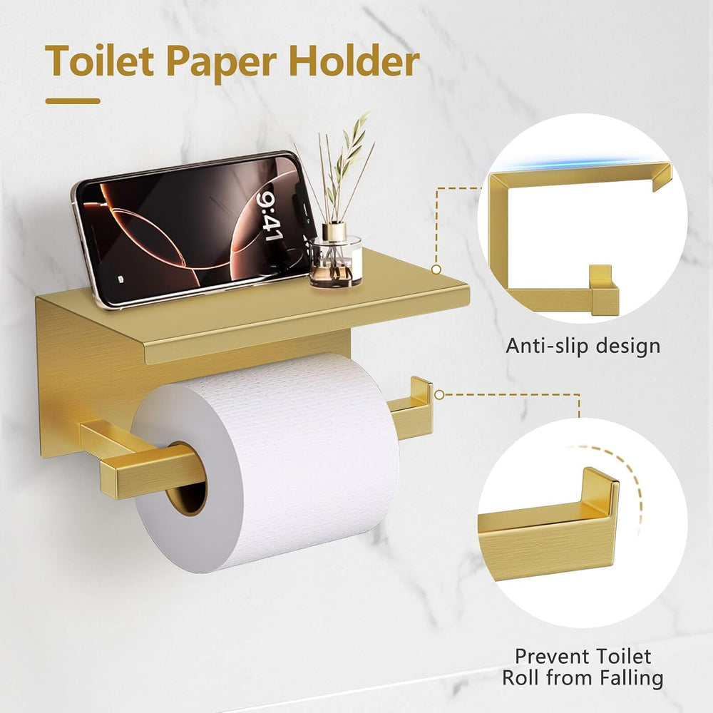 TQKAG 5-Pieces Brushed Gold Bathroom Hardware Accessories Set 23.6" SUS3...