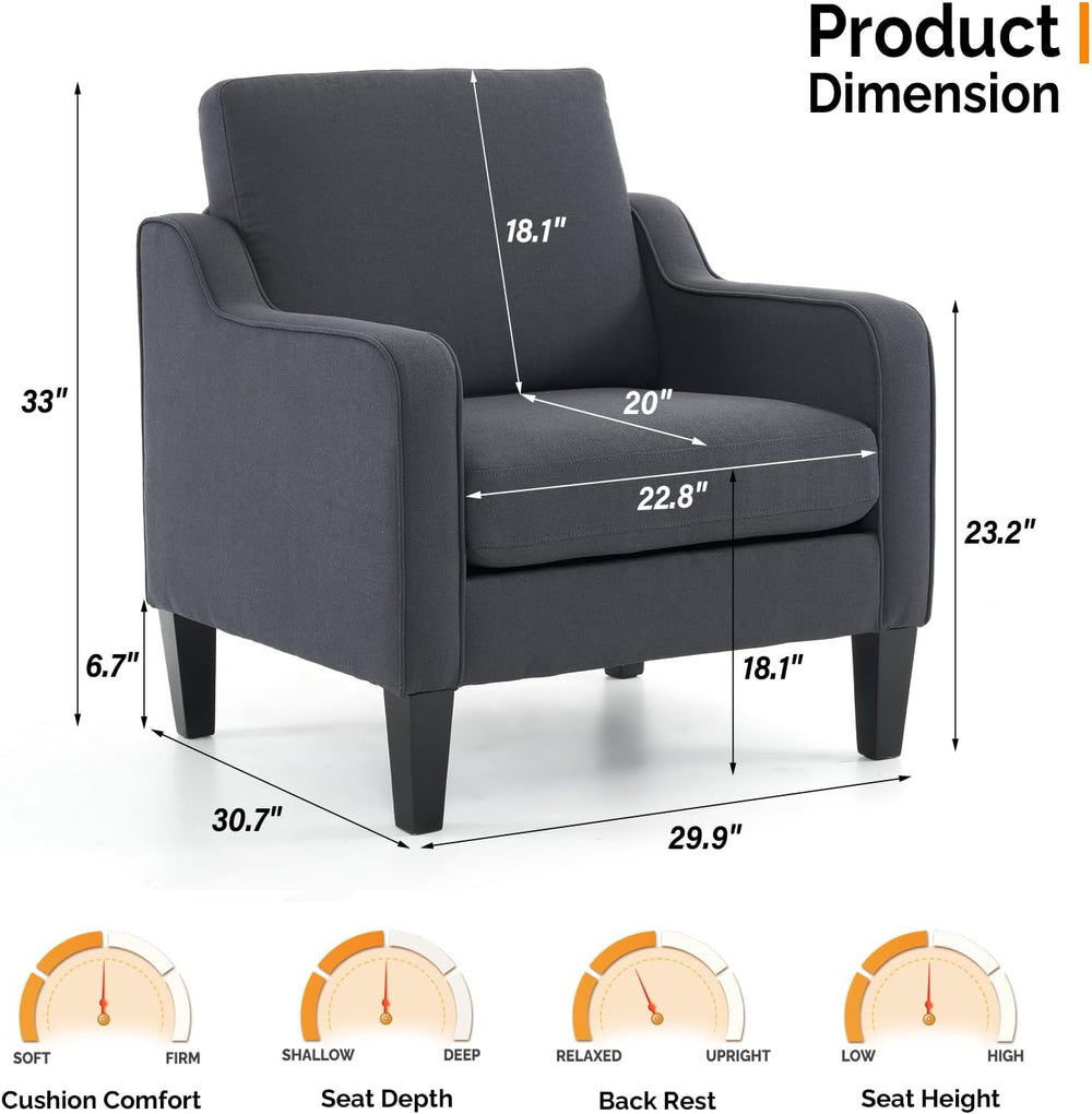 VINGLI Accent Chair, Linen Upholstered Armchair, 380 LBS, Living Room