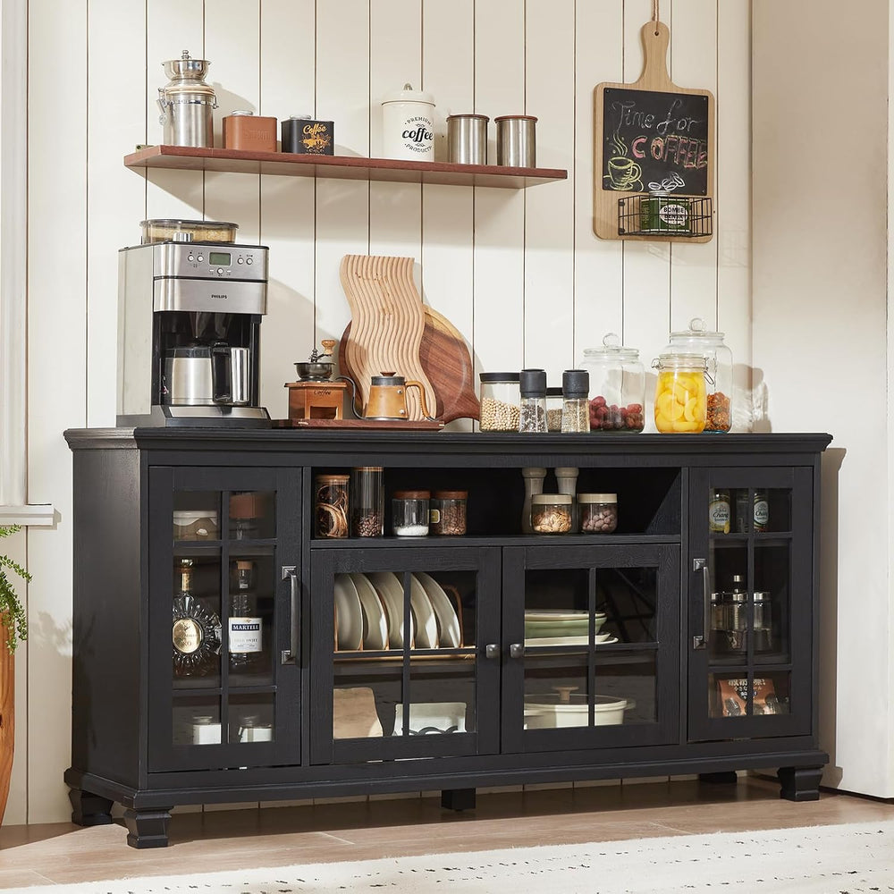 SAVOR LIFE 60-Inch Sideboard Buffet with Glass Doors,Black