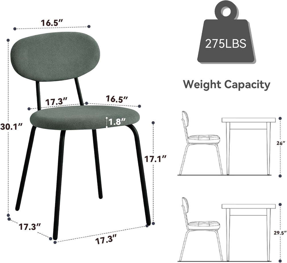 Set of 8 Stackable Dining Chairs with Sage Green Fabric Cushions