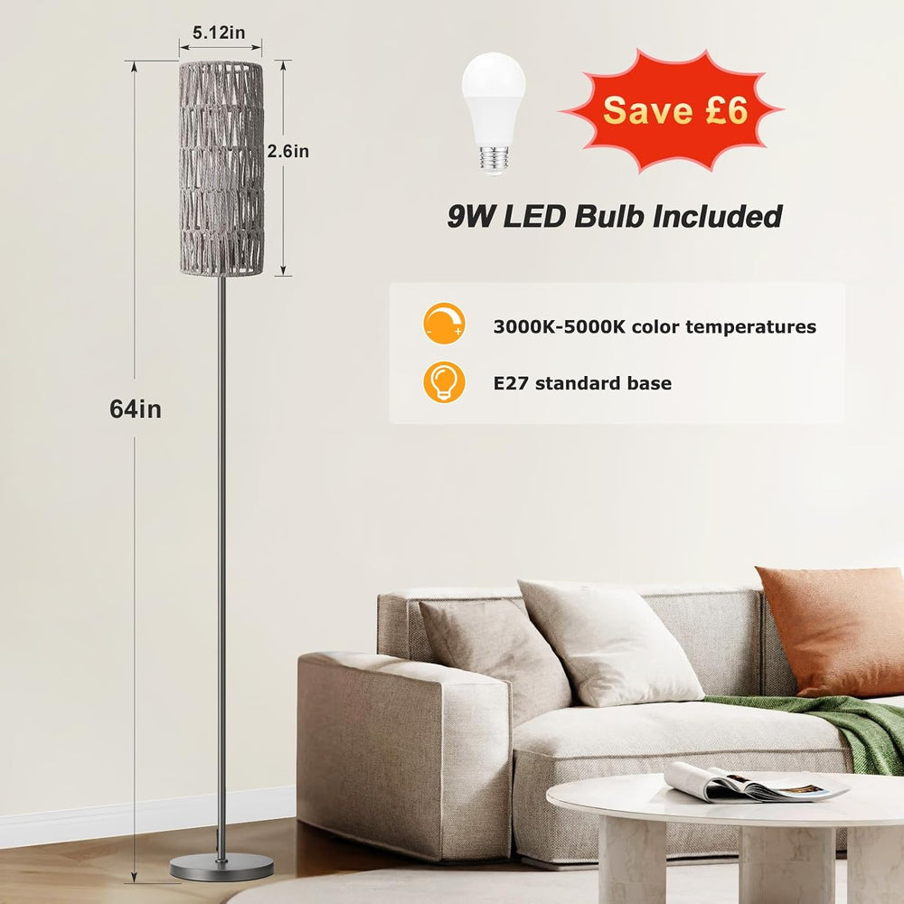 Ambimall 64" Floor Lamp with Bulb & Rattan Shade & Chain Switch,...