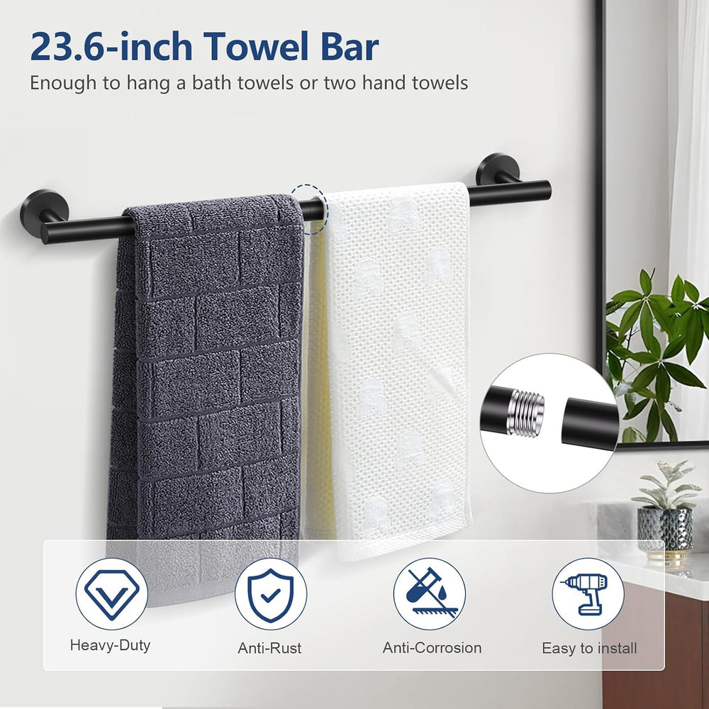 TQKAG Bathroom Hardware Set Black, 5 Piece Bathroom Towel Bar Holder Sets