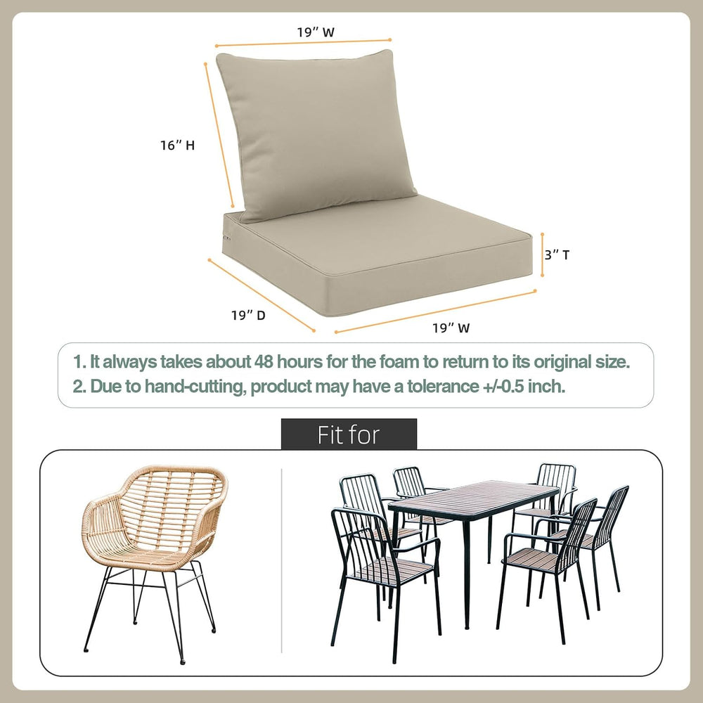 Favoyard Outdoor Patio Seat Cushions Set, 19 x 19 Inch, Waterproof, Beige
