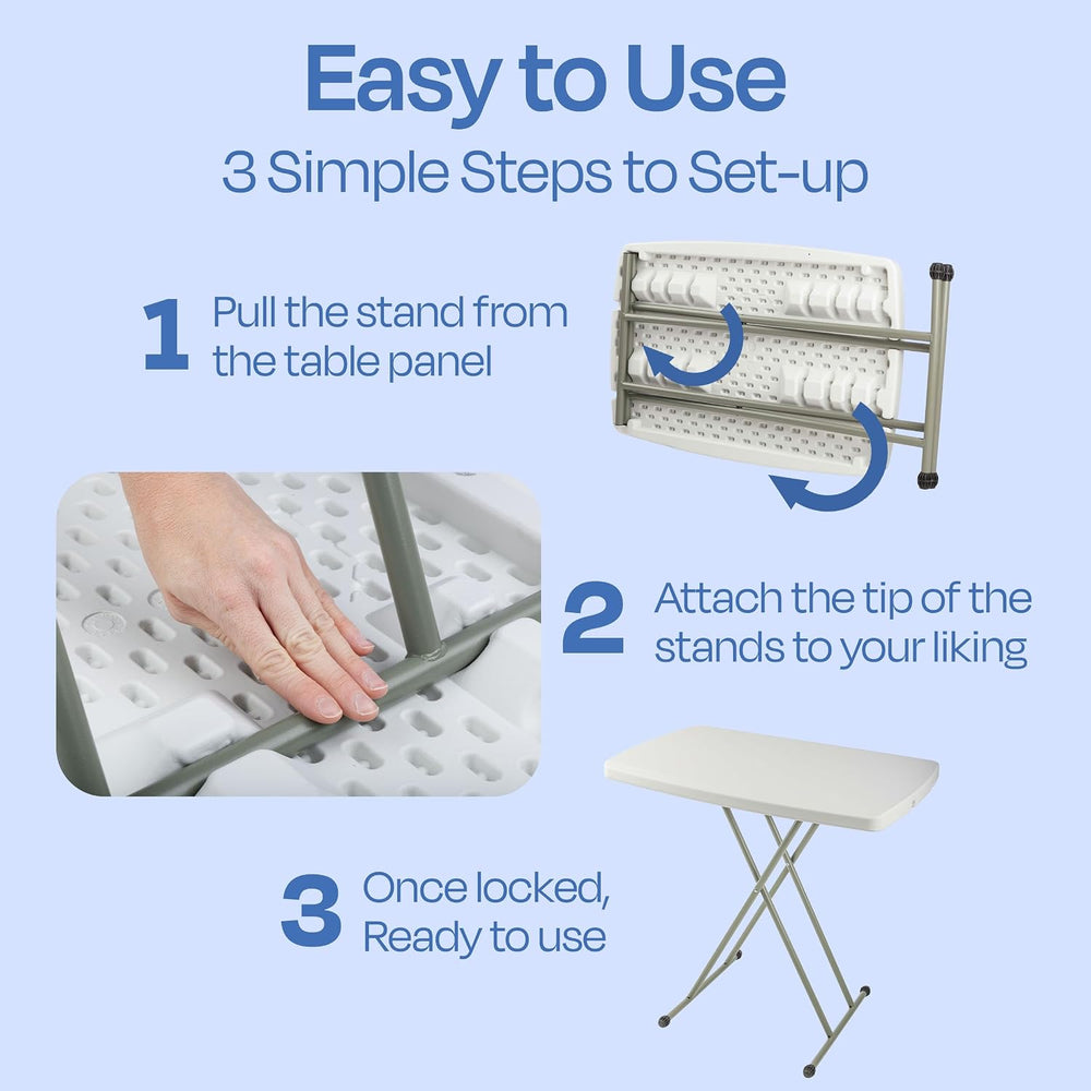 Lavish Home Small Adjustable Folding TV Tray Table, White, 19”H-24”H-28”H