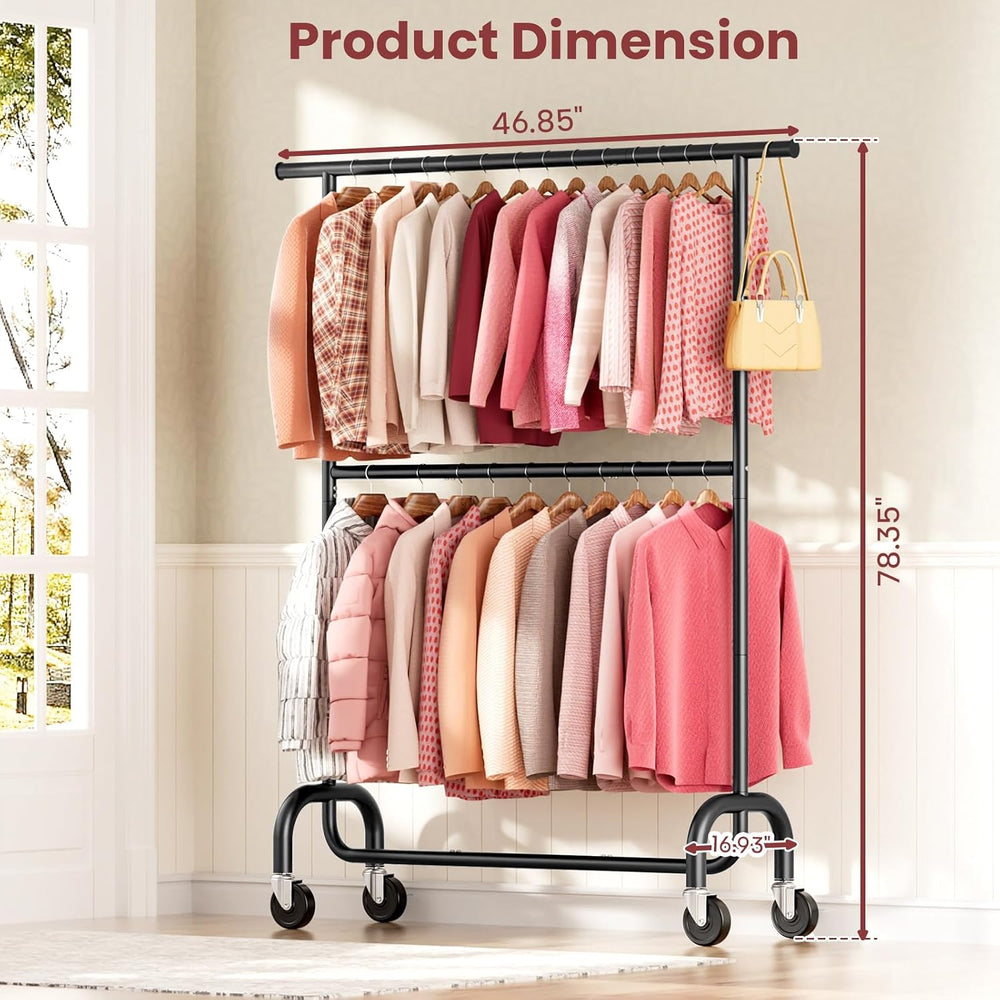 Heavy Duty Clothes Rack - Rolling Clothing Rack for Bedroom - Black