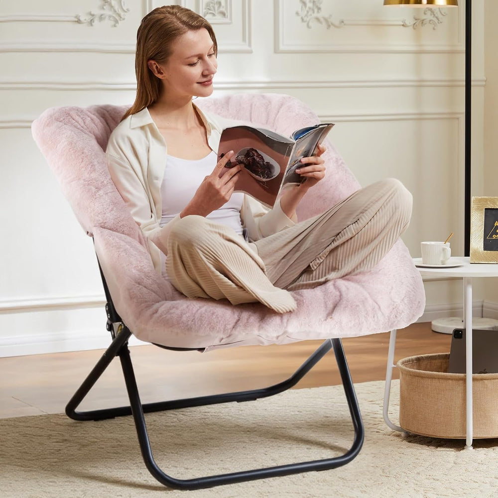 DUMOS Faux Fur Saucer Chair for Adults, Living Room Folding Lounge Chair