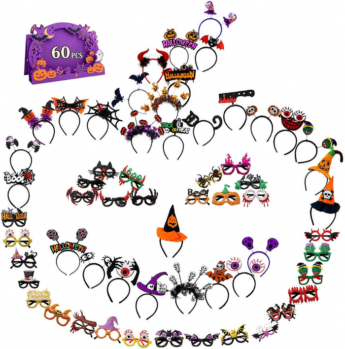 Halloween Headbands and Glasses Bulk, Party Favor Accessories for Adults Costume Party Decorations
